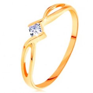 Zlatý prsten 585 - propletená rozdvojená ramena, čirý zirkonový čtvereček GG156.22/28