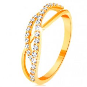 Zlatý prsten 585 - propletené vlnky - jedna hladká a dvě zirkonové GG130.04/130.11/16