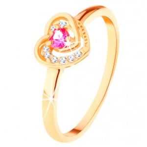 Zlatý prsten 585 - růžové zirkonové srdíčko ve dvojitém obrysu GG111.41/47