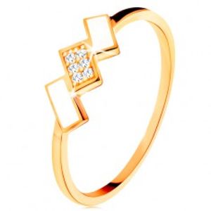 Zlatý prsten 585 - šikmé obdélníky pokryté bílou glazurou a zirkony GG132.09/10/32/35