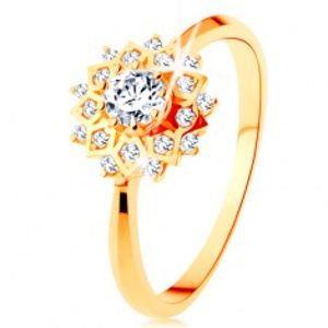 Zlatý prsten 585 - třpytivé slunce zdobené kulatými čirými zirkonky GG128.06/128.19/24