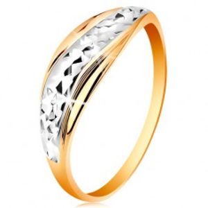 Zlatý prsten 585 - vlnky z bílého a žlutého zlata, blýskavý broušený povrch GG191.48/53