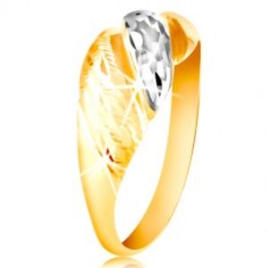 Zlatý prsten 585 - vypouklé pásy žlutého a bílého zlata, blýskavé rýhy GG212.28/34