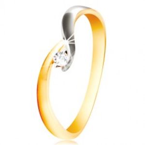 Zlatý prsten 585 - zahnutá dvoubarevná ramena, třpytivý čirý zirkon GG216.25/31