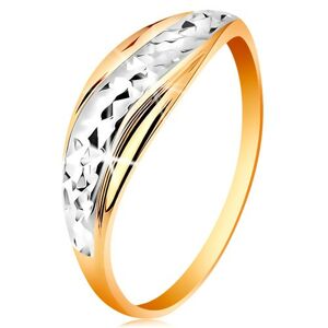 Zlatý prsten 585 - vlnky z bílého a žlutého zlata, blýskavý broušený povrch - Velikost: 51