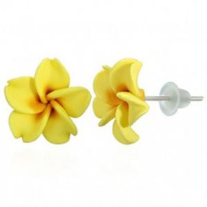 Žluté Fimo náušnice - tvar květ Plumerie AA04.27